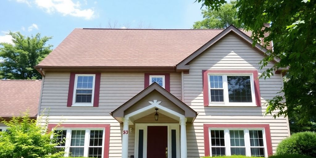 Beautiful home with freshly restored roof and clear sky.