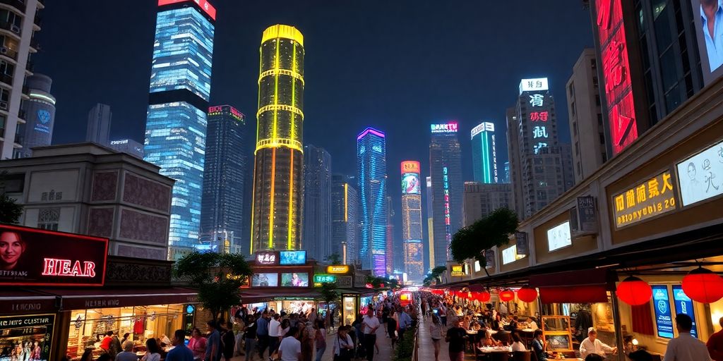 Hong Kong nightlife with bustling streets and vibrant atmosphere.