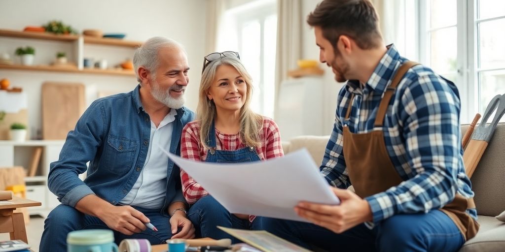 Homeowner consulting with contractor on repair options.
