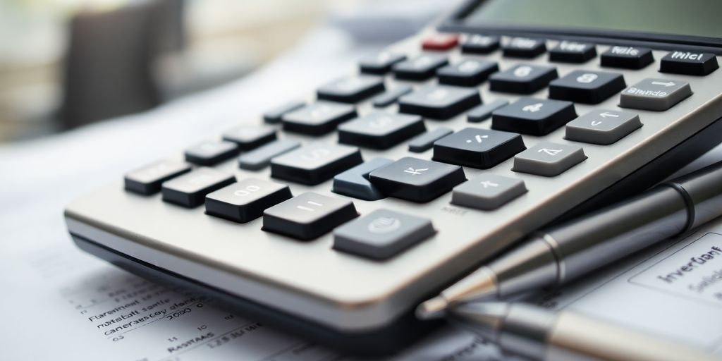 Calculator and documents in a professional office setting.