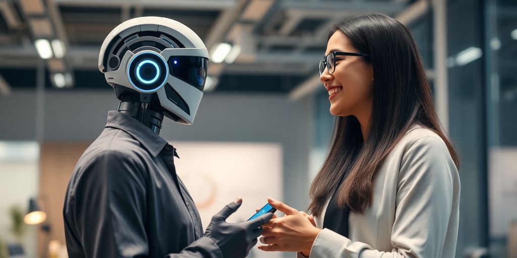 AI voice assistant in action with a happy customer.