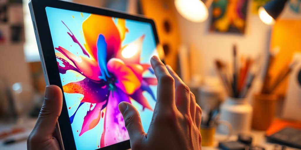 Digital art emerging from a glowing tablet.