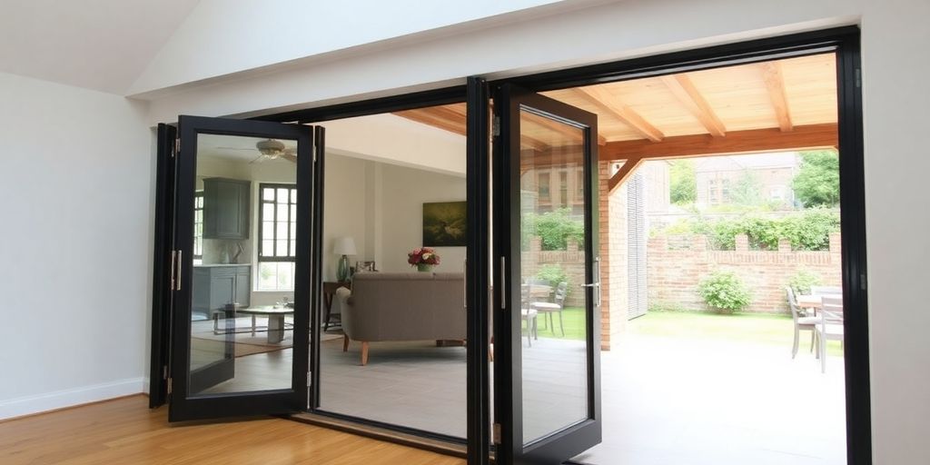 Bi-fold doors in a historic UK listed property.