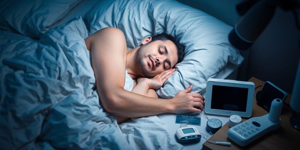Person sleeping peacefully with a snoring aid.
