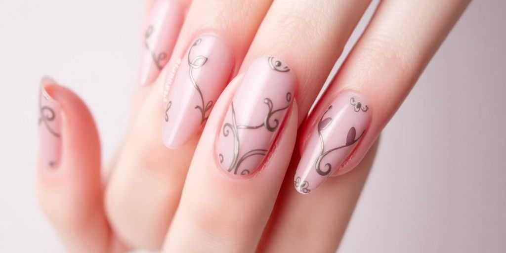 Unhas longas bem cuidadas com arte e brilho.