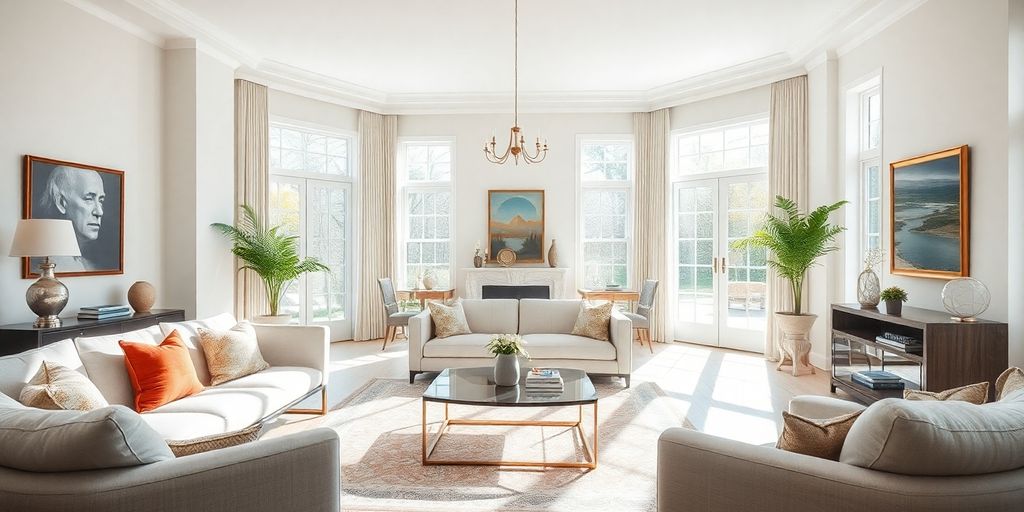 Modern living room interior with natural light.