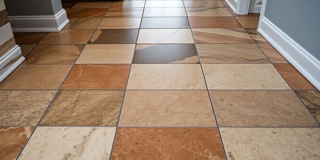 Close-up of a beautifully tiled floor installation.