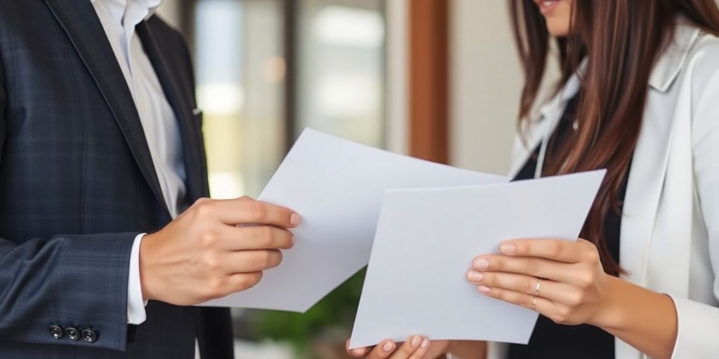 Broker reviewing documents with a client.