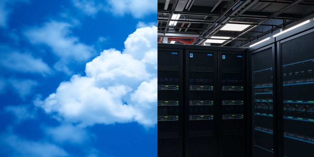 Contrasting cloud computing and on-premise server environments.