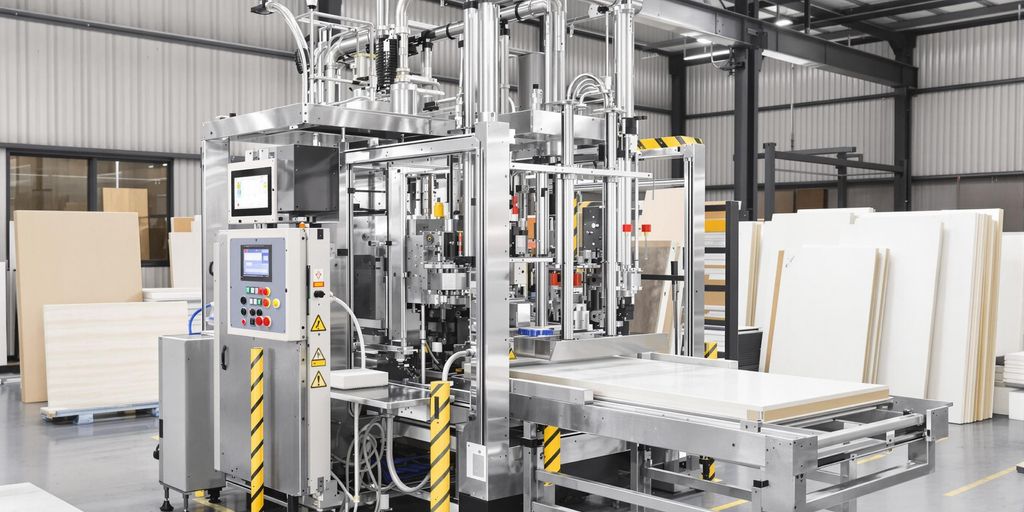 High-pressure foaming machine in an industrial setting.