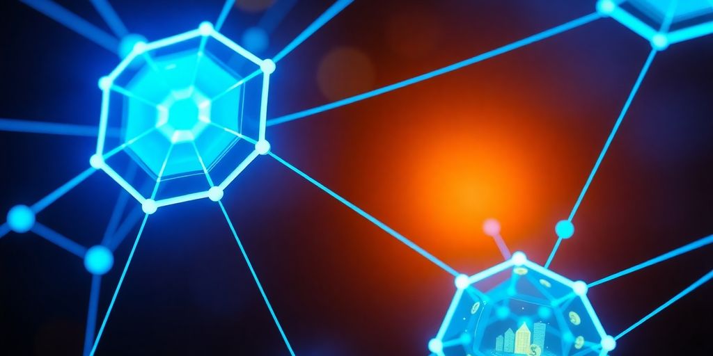 Bright blue blockchain network connecting diverse global assets.