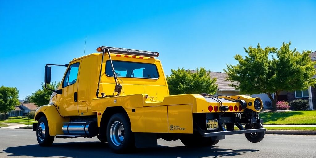 Camión de remolque amarillo en Tracy, CA