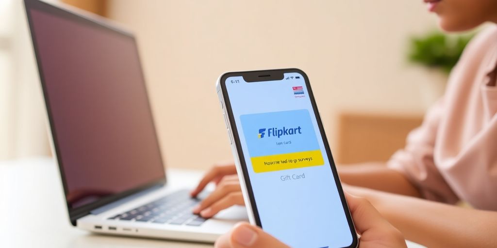 Person taking an online survey with a Flipkart gift card.