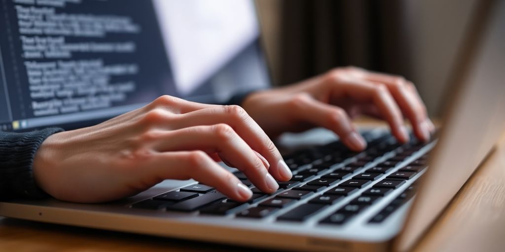 A person typing an email on a laptop.
