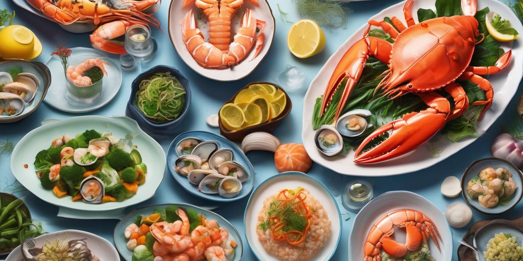healthy seafood dishes on a table with a weight loss theme