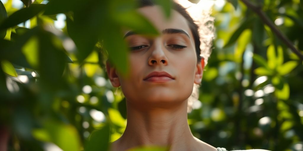 A person meditating in a peaceful, natural setting.