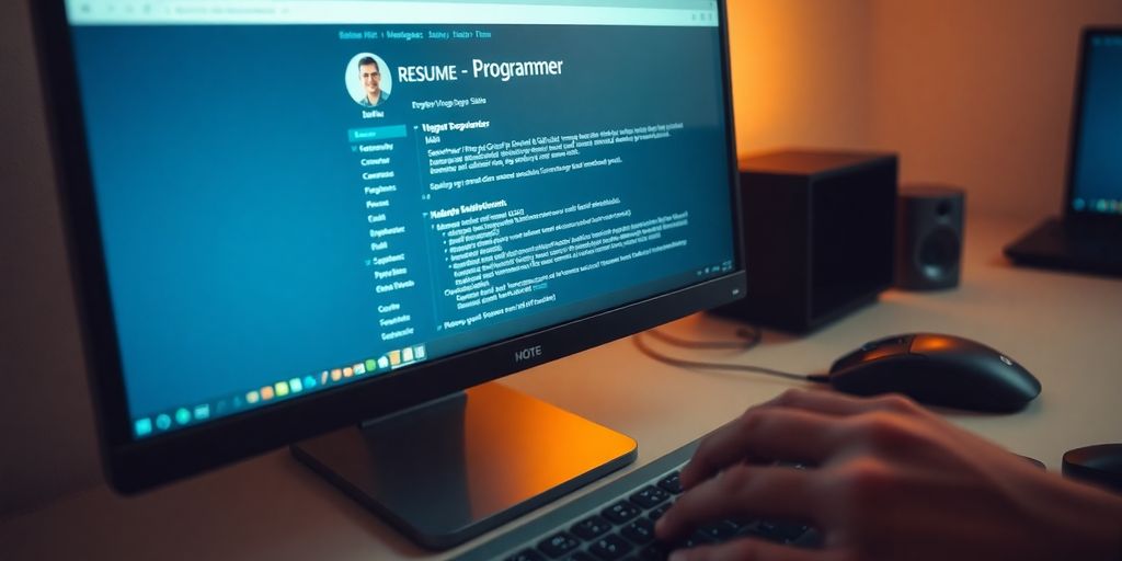 Programmer resume on screen.