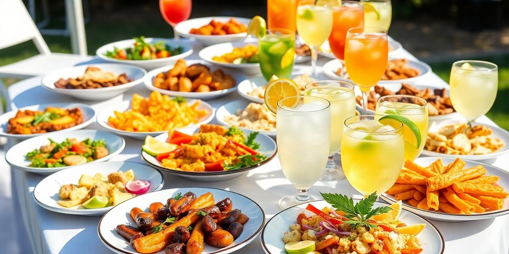 อาหารและเครื่องดื่มหลากหลายสำหรับงานเลี้ยง
