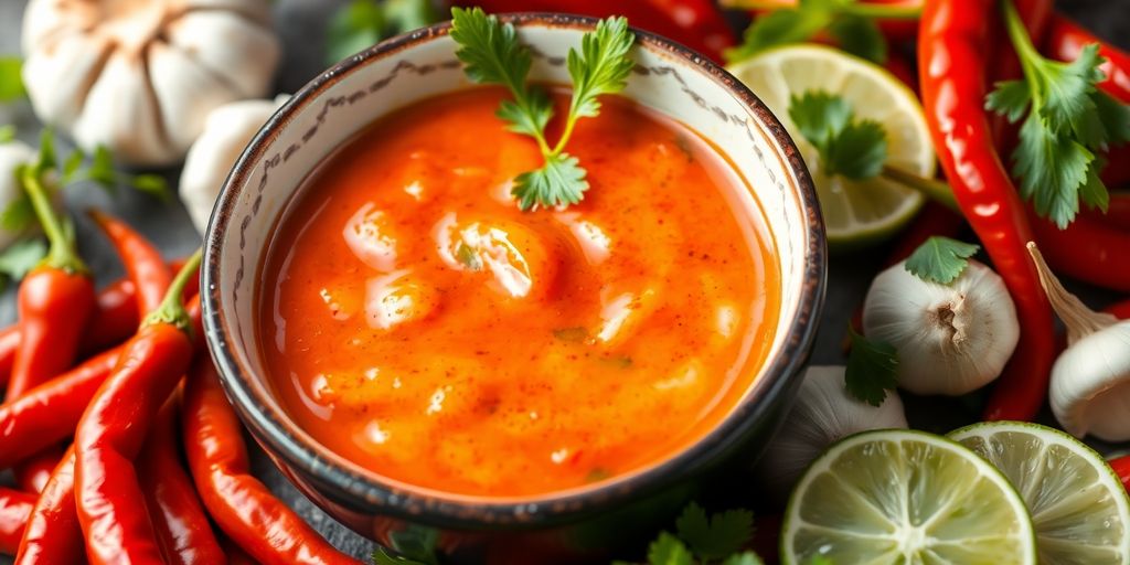 น้ำจิ้มซีฟู้ดสีสันสดใสและเครื่องเคียงต่างๆ