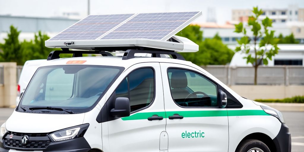 Electric van with solar panels on its roof.