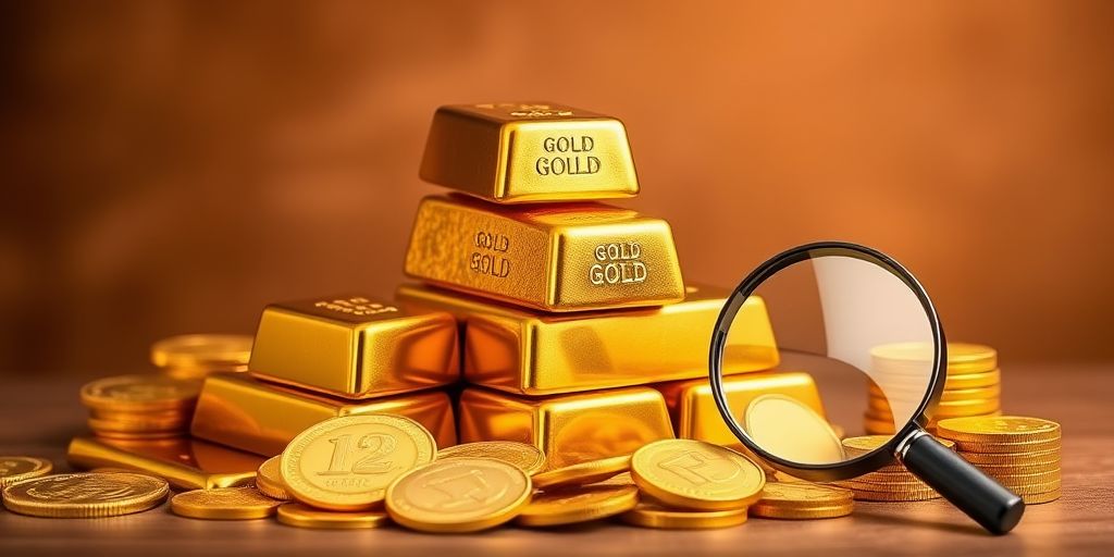 Barres d'or et pièces, options d'investissement en or.