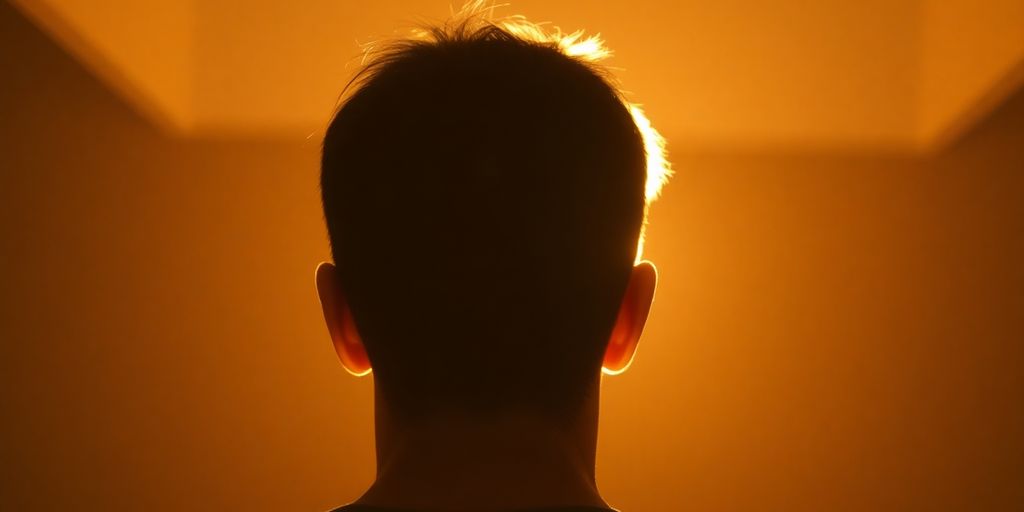 Bright light illuminating a person's head.