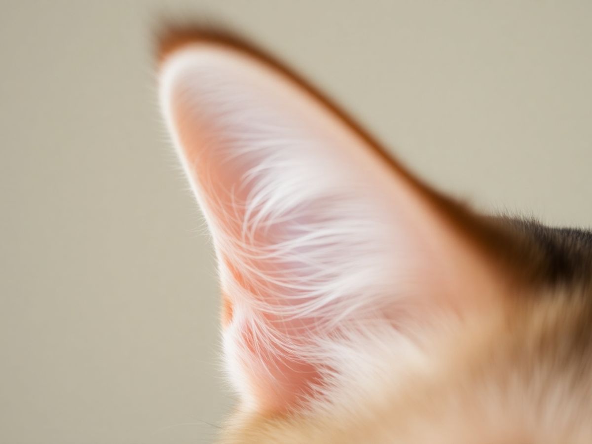 Orelha de gato em close-up, destacando sua sensibilidade.