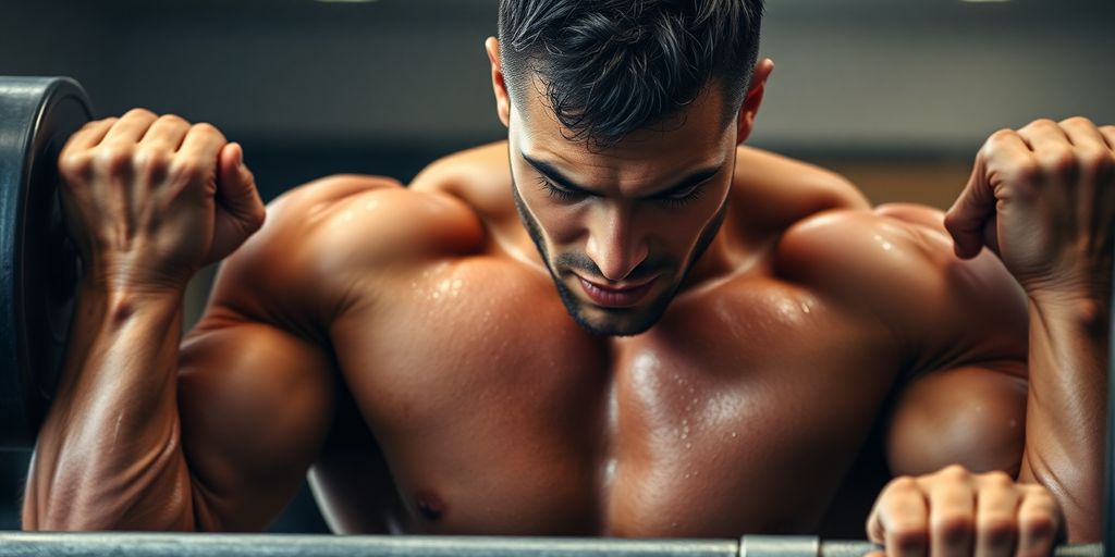Man lifting weights for muscle growth.