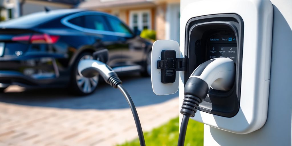 A 240-volt EV charger at a residential home.