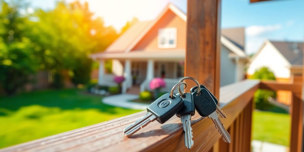 Keys on porch, house in background