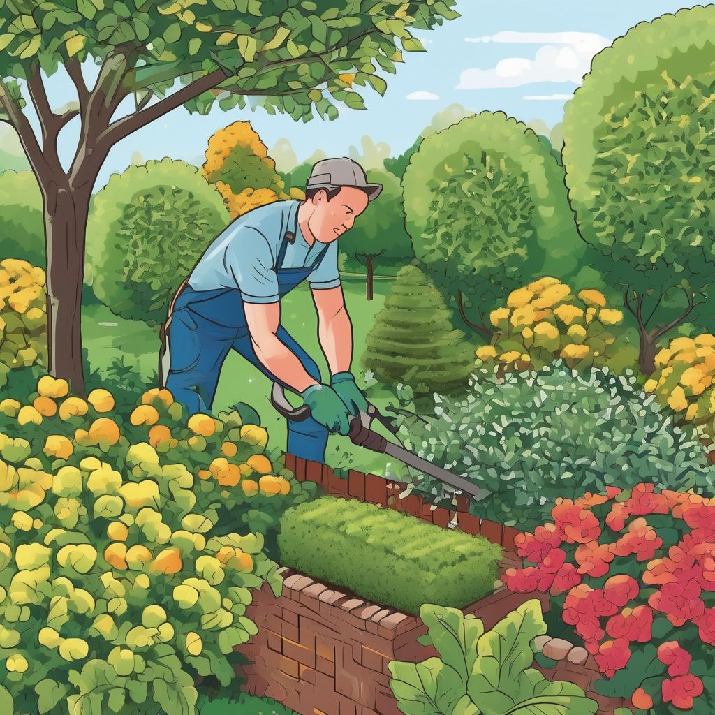 gardener pruning shrubs in a garden during different seasons