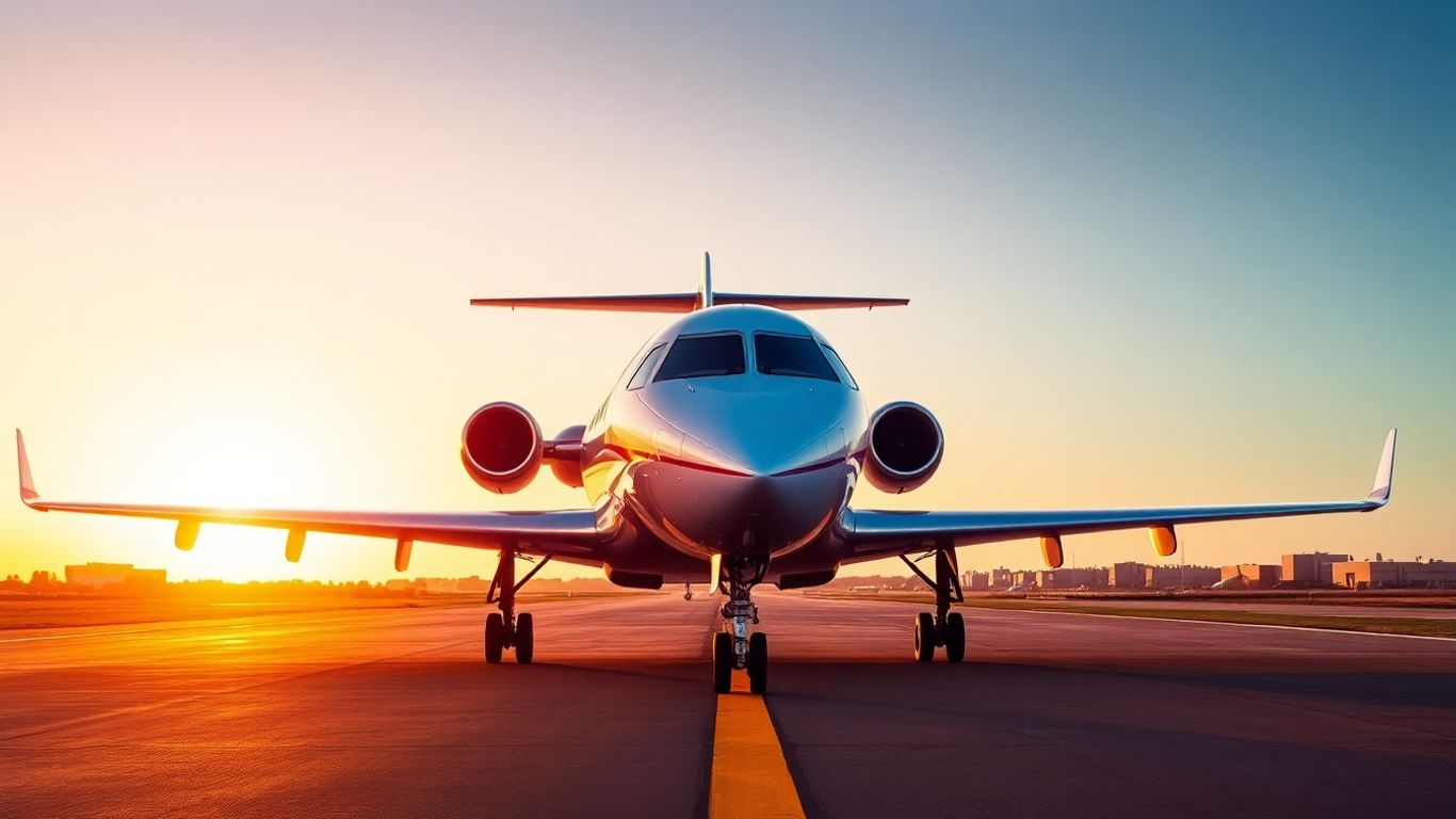 Lockheed Jetstar jet on runway at sunset