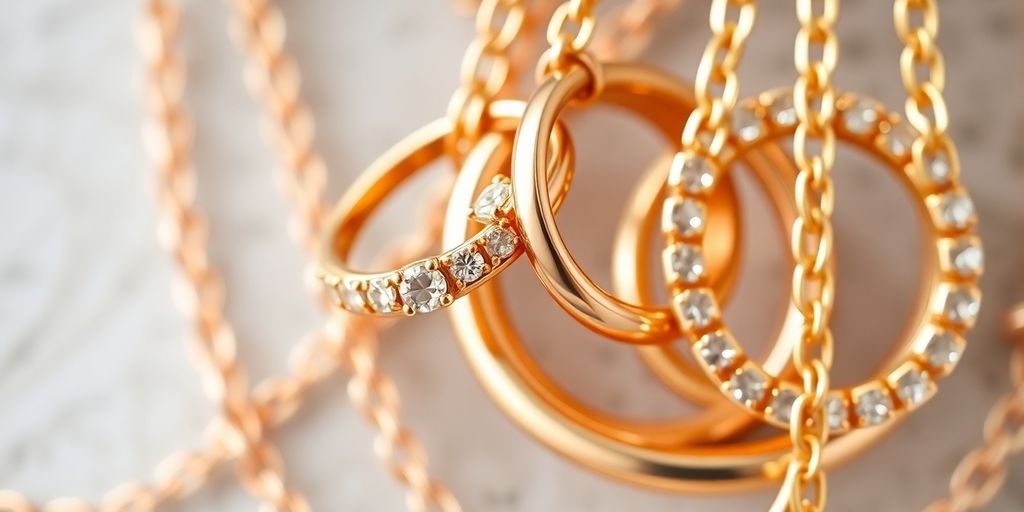 Bijoux en or rose et or jaune en gros plan.