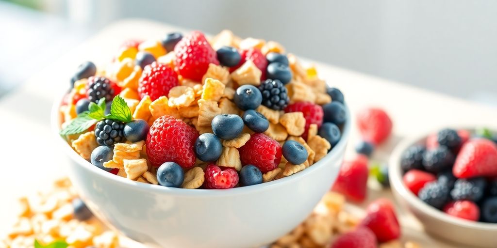 Healthy Australian breakfast cereal with fruit.