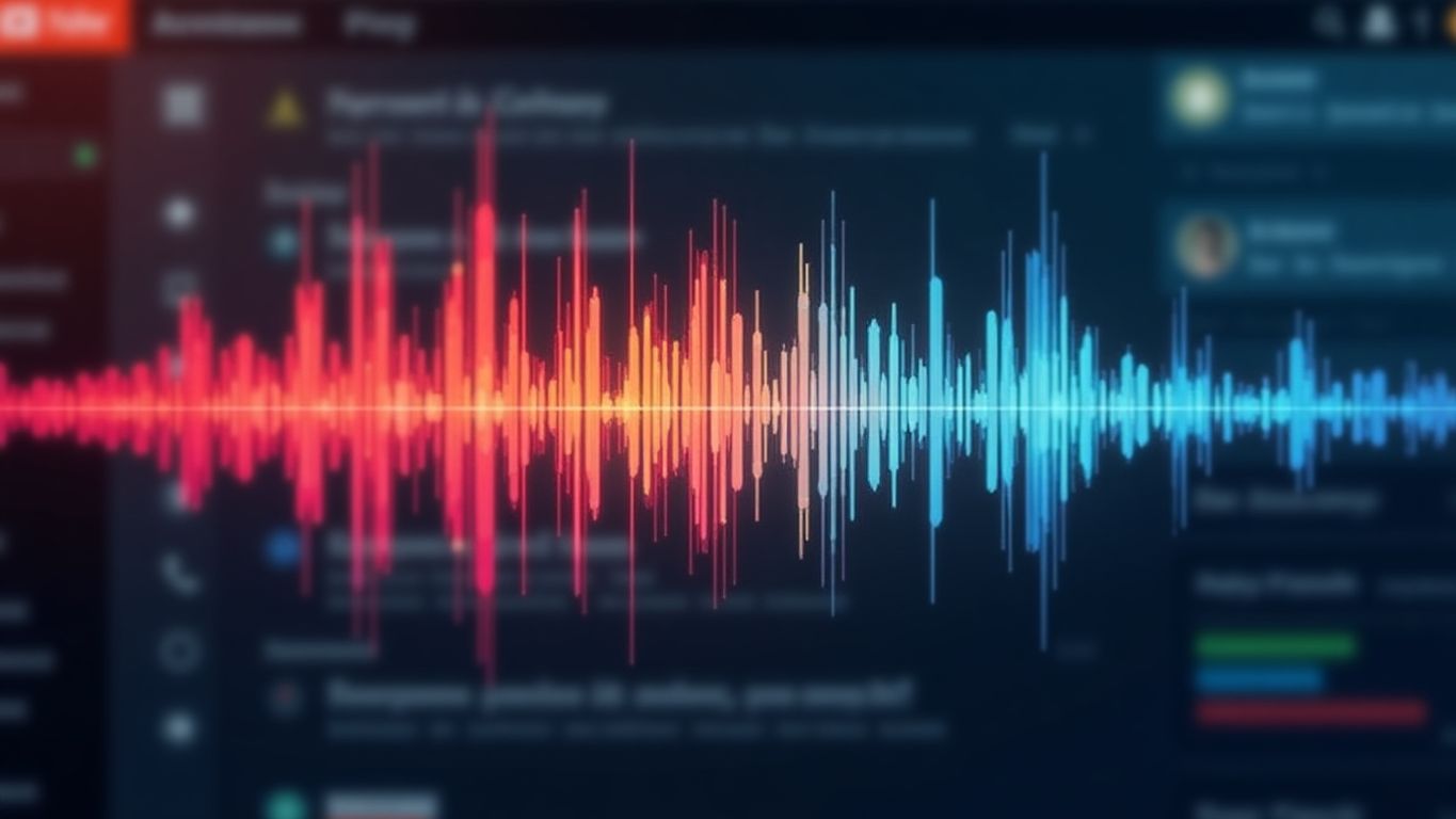Colorful soundwave graphic with audio bars on blurred background.