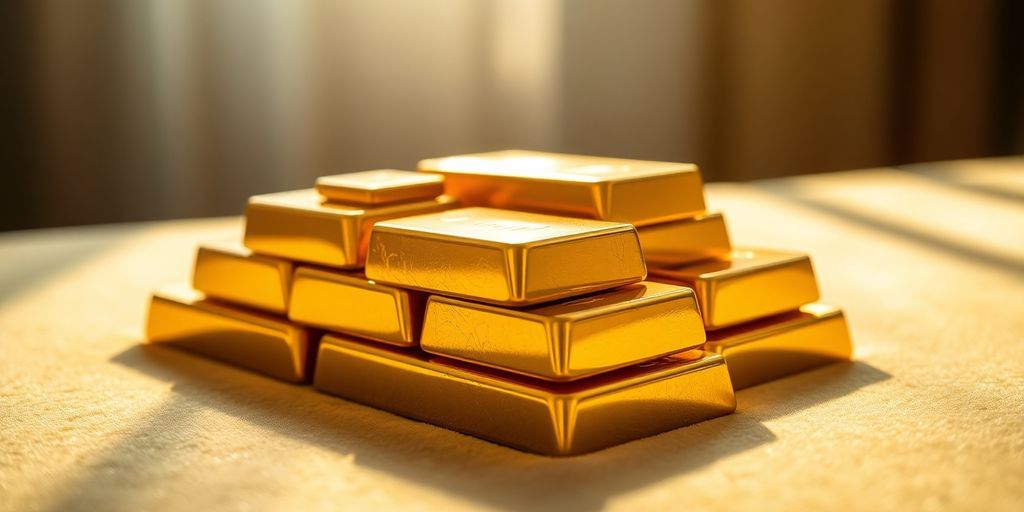 Des lingots d'or empilés sur un fond flou.