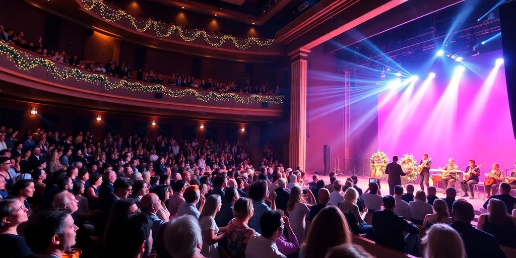 Concert hall in Athens with audience enjoying a performance.