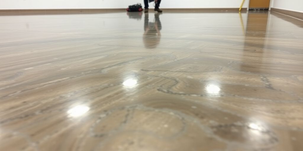 Close-up of a polished epoxy floor installation.
