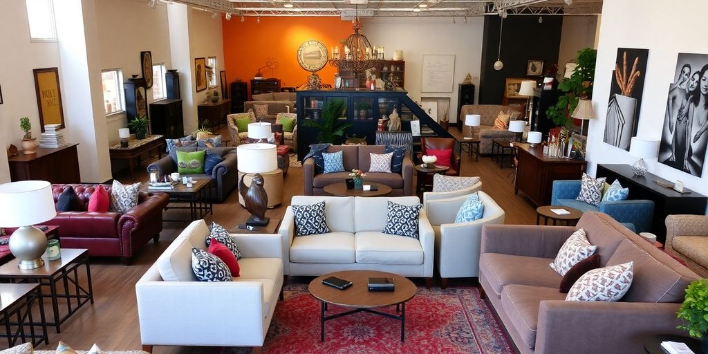 Interior view of a Johannesburg furniture store with various styles.
