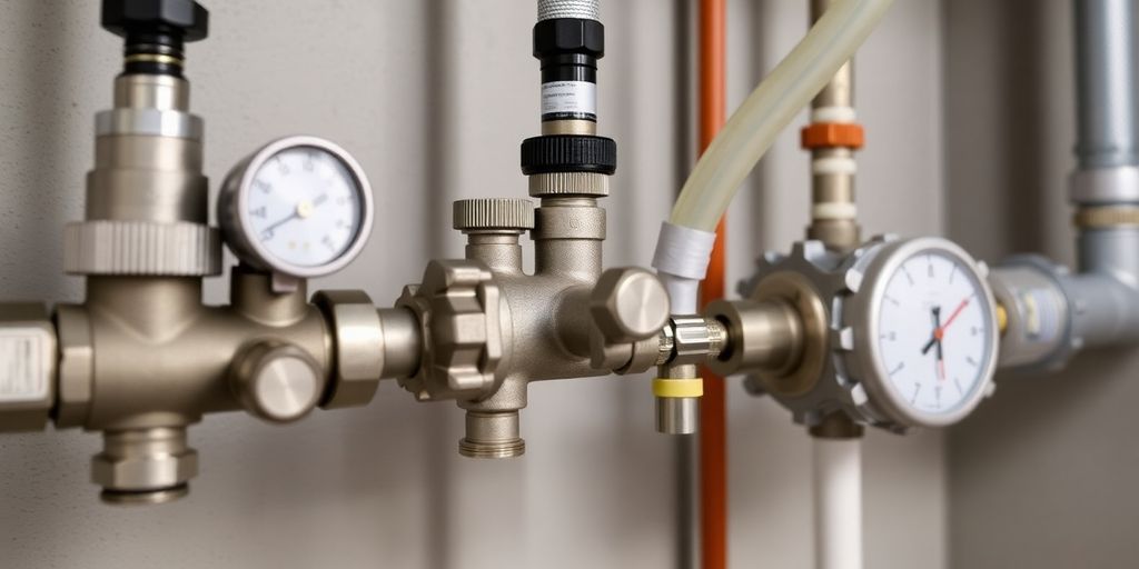 Water pipes with backflow preventer devices.
