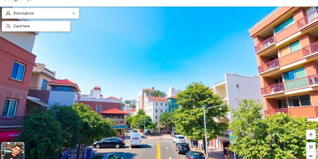 Street view of a lively urban neighborhood.