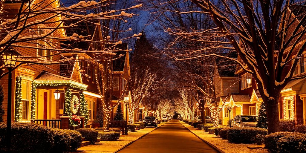 Chesterfield homes illuminated with permanent festive lights.