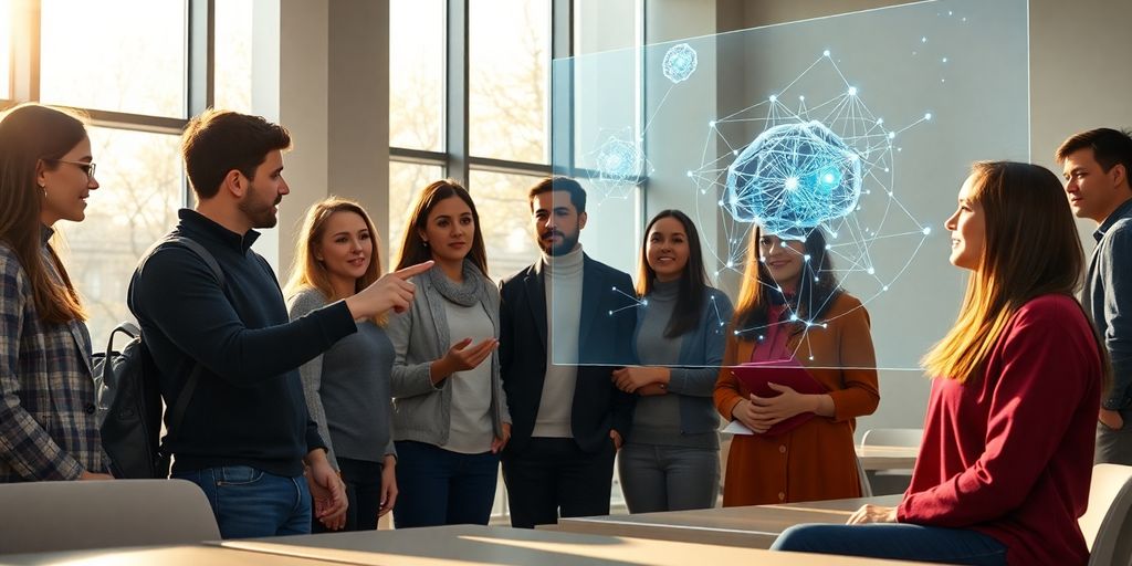 Students learning about AI in a classroom.