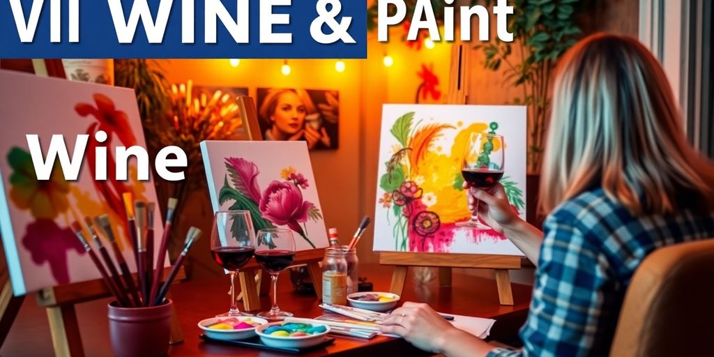 Artist painting with wine in a cozy virtual setting.