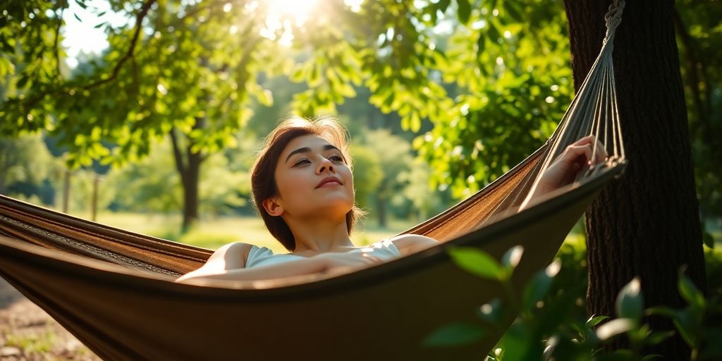 Person relaxing in a hammock outdoors