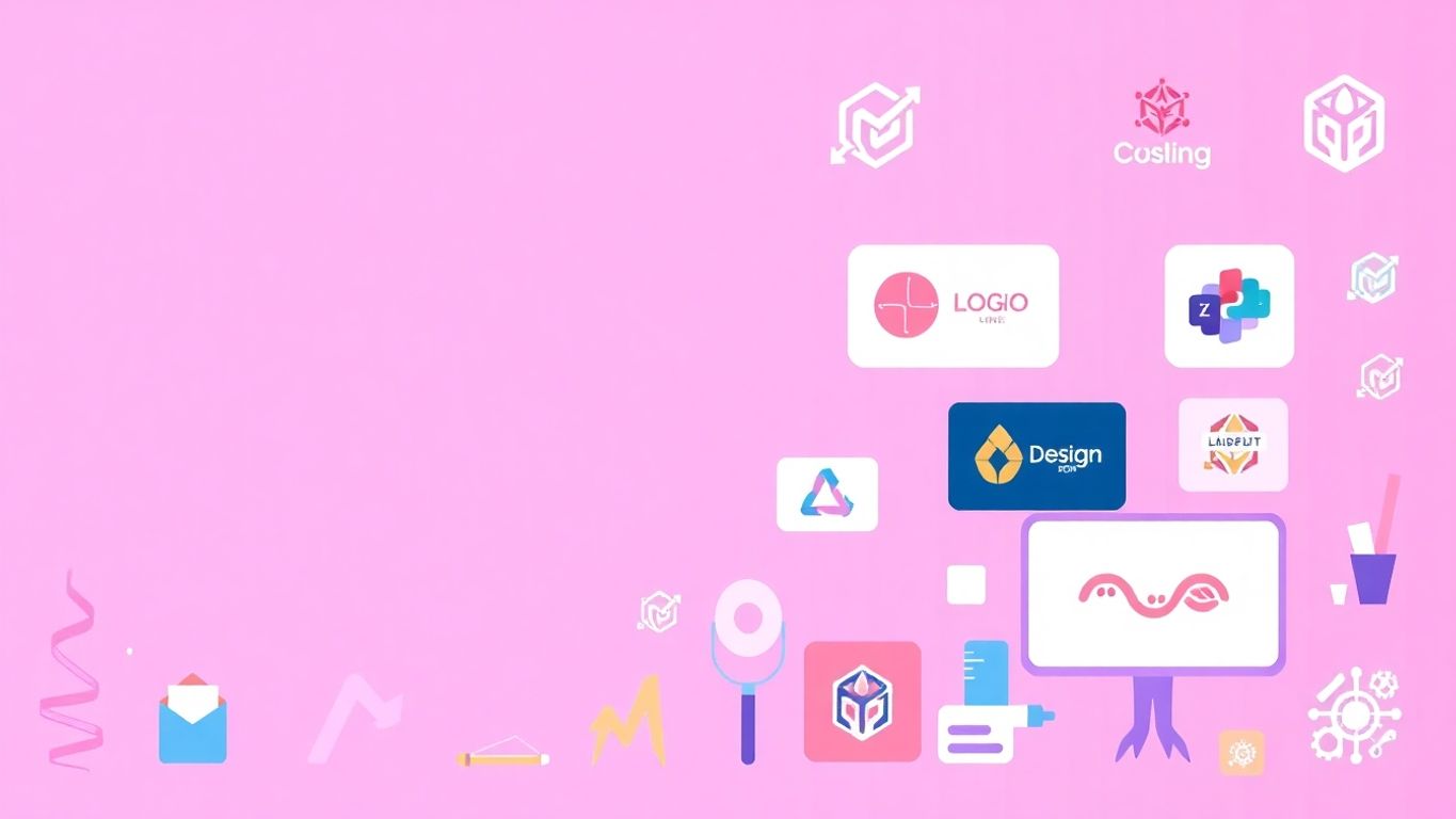 Illustrasjon av logo design verktøy og elementer.