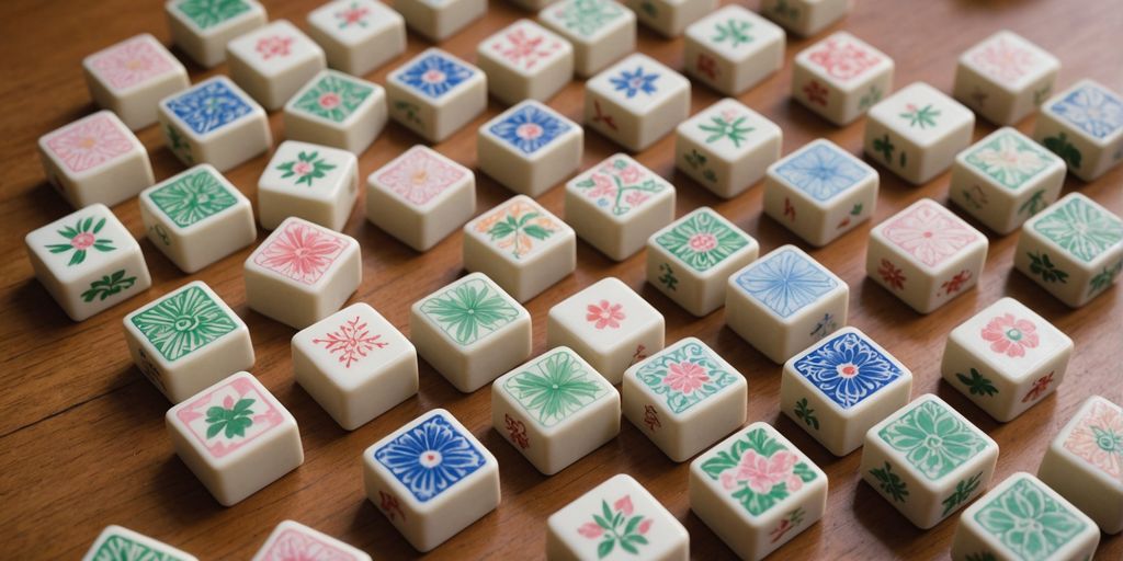 Cute Mahjong tiles with pastel colors and adorable patterns.