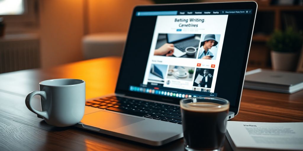 laptop with coffee on desk for content creation