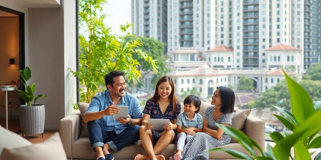 Family in luxury condo near international school in Bangkok.