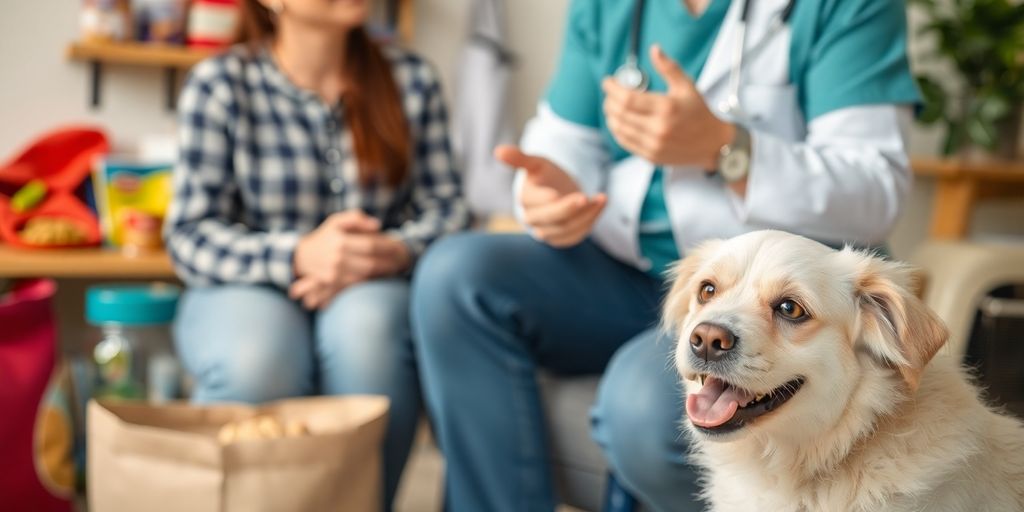 Pet owner consulting with veterinarian about pet care costs.